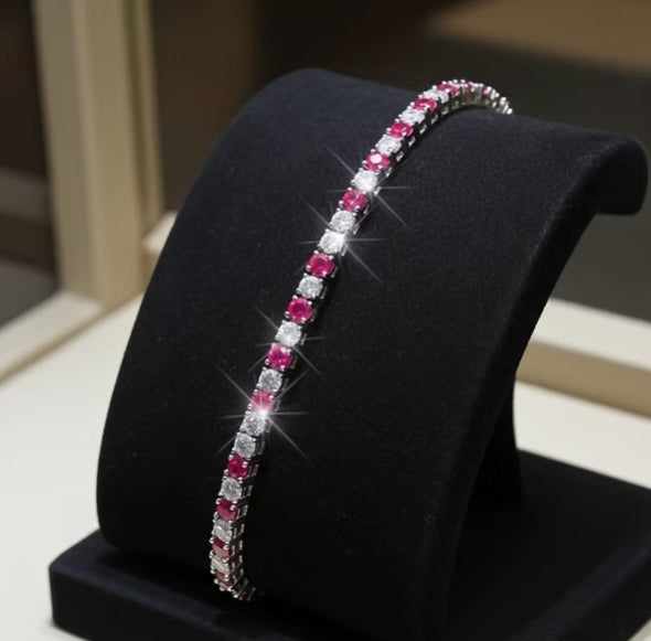 Bracciale tennis - Oro Bianco 18k - 3,50 ct Diamante Naturale e Rubini