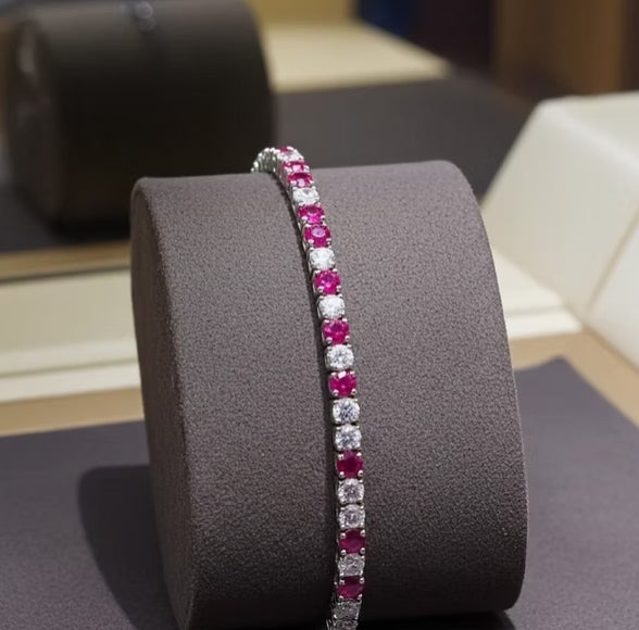 Bracciale tennis - Oro Bianco 18k - 3,50 ct Diamante Naturale e Rubini