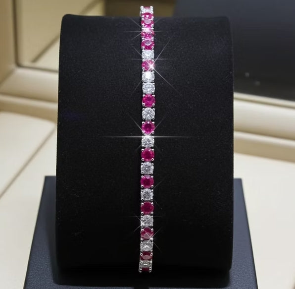 Bracciale tennis - Oro Bianco 18k - 3,50 ct Diamante Naturale e Rubini