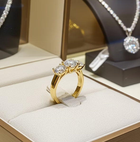 Anello Trilogy in oro Giallo 18k con diamanti naturali 0.45ct