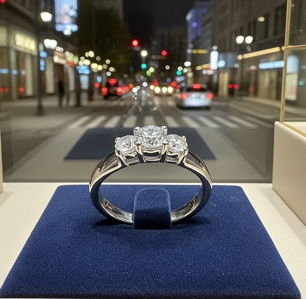 Anello Trilogy in oro bianco 18k con diamanti naturali 1,35 ct