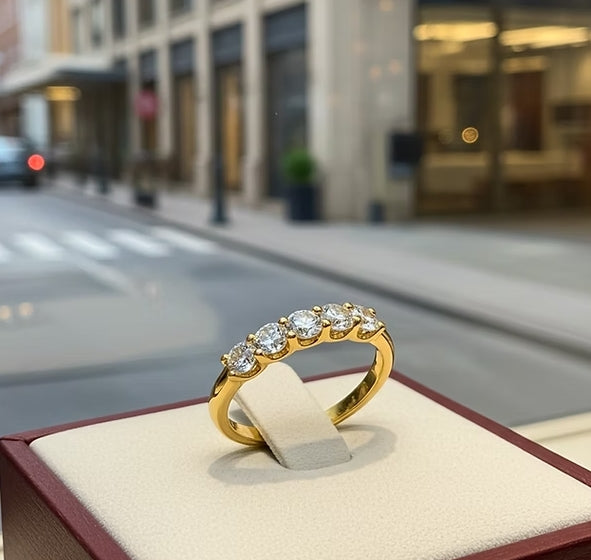 Anello riviera in oro bianco 18k con 5 diamanti naturali 0,75 ct