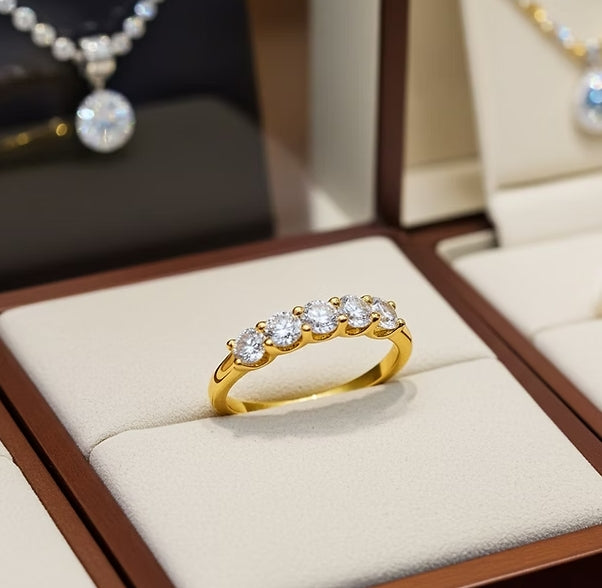 Anello riviera in oro bianco 18k con 5 diamanti naturali 0,75 ct