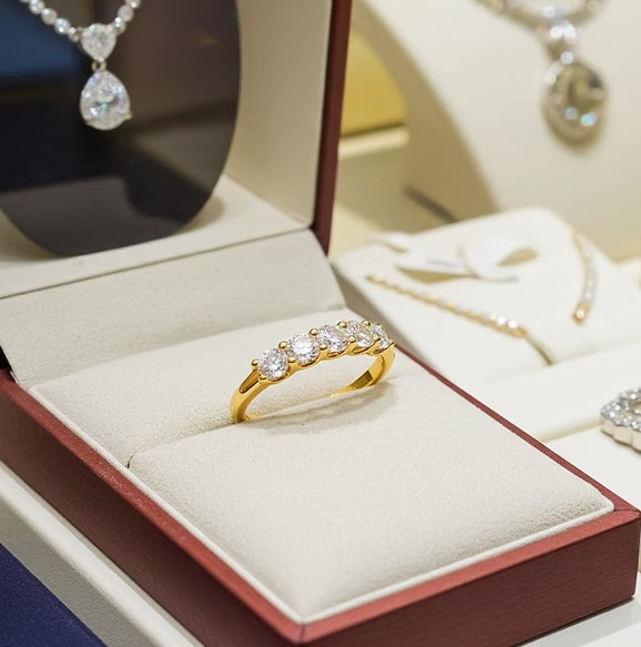 Anello riviera in oro bianco 18k con 5 diamanti naturali 0,75 ct
