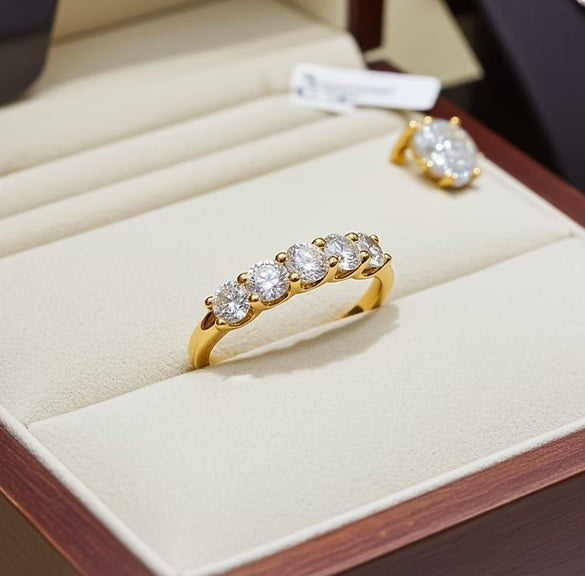 Anello riviera in oro bianco 18k con 5 diamanti naturali 0,75 ct