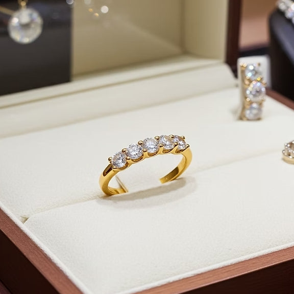 Anello riviera in oro bianco 18k con 5 diamanti naturali 0,75 ct