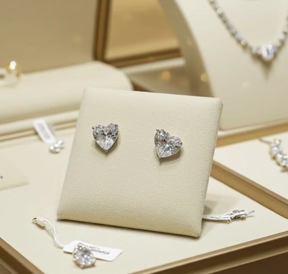 Orecchini punto luce in Oro Bianco 18k -  taglio Cuore 0,92ct Diamante Naturale