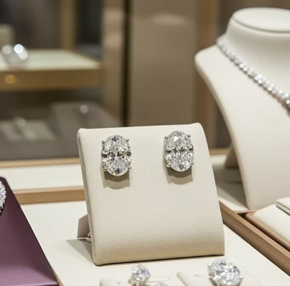 Orecchini punto luce in Oro Bianco 18k -  taglio Ovale 0,28ct Diamante Naturale