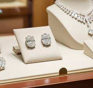 Orecchini punto luce in Oro Bianco 18k -  taglio Ovale 0,28ct Diamante Naturale