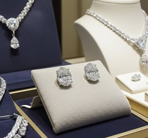 Orecchini punto luce in Oro Bianco 18k -  taglio Ovale 0,28ct Diamante Naturale