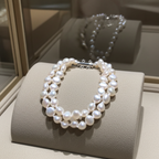 bracciale in oro bianco 18k e 2 fila di perla naturale australiane di 8 mm