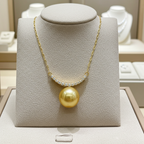 Collana in oro 18k e diamanti naturali 0.30ct  e perle australiana 10mm