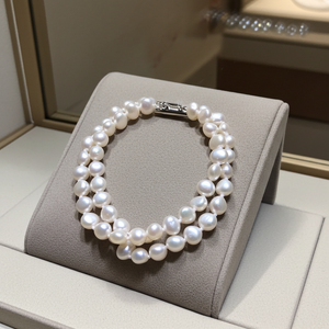 bracciale in oro bianco 18k e 2 fila di perla naturale australiane di 8 mm