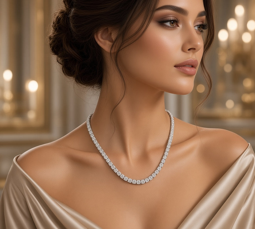 Collana tennis in oro Bianco 18k  e diamanti naturali 13ct