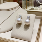 Orecchini - 18 carati Oro Bianco - Diamanti Naturali 0,20ct - Perla bianca 8 mm